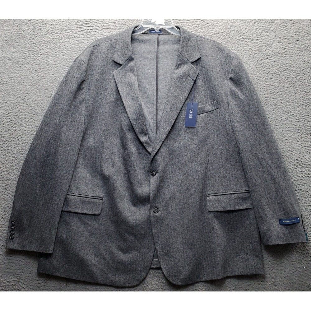 Stafford Blazer Jacket Mens 54R Gray Herringbone Seasonal Textures Stretch